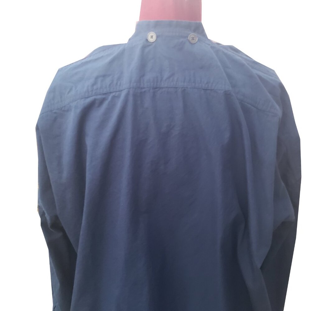 Nehera Shirt Dress 8 Navy Band Collar Long Sleeve Pockets Popover Tunic - Picture 7 of 12